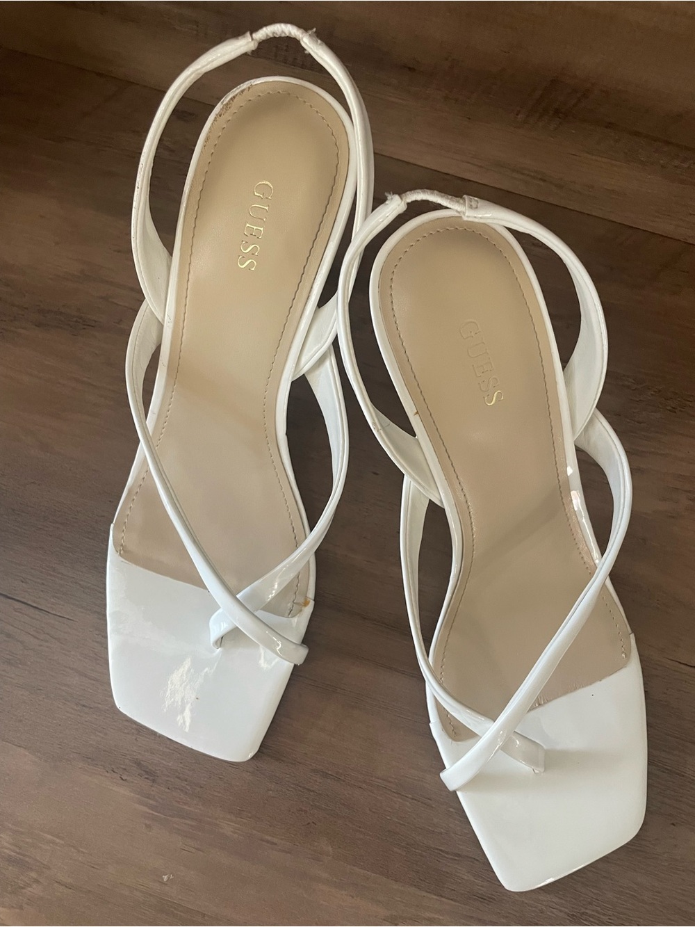 GUESS White Patent Strappy Square-Toe Heels size 10